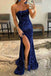 Burgundy Strapless Mermaid Sequined Long Prom Dress with Slit, Sparkly Formal Gown UQP0130