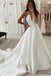 Simple Deep V Neck Strapless Satin Wedding Dress, A Line Brial Dress UQW0027
