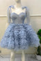 A Line Straps Tulle Short Prom Dress, Above Knee Homecoming Gown UQH0141