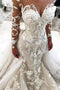Stunning Long Sleeves Appliqued Mermaid Wedding Dress with Long Train UQ1797