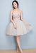 Unique Strapless Tulle Short Homecoming Dress with Appliques, A Line Sweetheart Prom Dress UQ1730