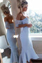 Mermaid Off-Shoulder Hi-Lo Prom Dress, Lace Drop Bodice Satin Bridesmaid Dress UQP0080