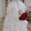 A-Line Ivory Sweep Train Tulle Long Sleeves Long Beach Wedding Dresses with Ruffles UQ2211