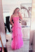 Pink Spaghetti Straps Floor Length Prom Dress with Ruffles, Tulle Formal Gown UQP0090