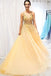 A Line Floor Length Tulle Prom Dress with Sequins, V Neck Long Formal Dresses UQ2570