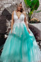 Stunning Lace Applique Long Prom Dresses Quinceanera Dress with Flowers UQ2035