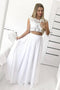 Two Piece Chiffon Floor Length Prom Dress with Lace Appliques,  A Line Long Formal Dress UQ2569
