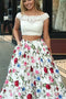 Two Piece Cap Sleeves Floral Dresses with Lace, New Style Backless Prom Dresses UQ1733