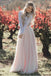 Two Piece Long Sleeves Lace Wedding Dresses Blush Pink Boho Beach Wedding Dress UQ2054