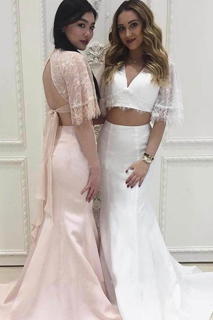 Two Piece Beach Wedding Dress with Lace, 2 Piece Mermaid V Neck Prom D Uniquedresss Two Piece Beach Wedding Dress with Lace, 2 Piece Mermaid V Neck Prom D Uniquedresss