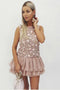 Unique Sleeveless Tulle Homecoming Cocktail Dress with Appliques, Mini Prom Dress UQ1899