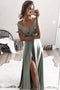 Unique V Neck Split Prom Dress, Floor Length Simple Formal Dress UQ2605