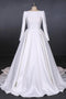 Long Sleeves Satin White Wedding Dress, Simple Backless Bridal Dresses UQ2301