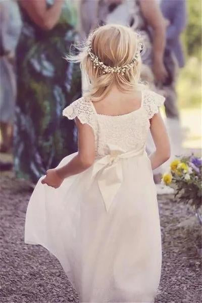 Glamorous Lace & Tulle Square Neckline Cap Sleeve A-line Flower Girl Dresses UF073