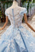 Light Sky Blue Gorgeous Prom Dress with Flowers, Ball Gown Quinceanera Dress with Beads UQ2197