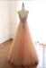 Straps Sleeveless Long Tulle Prom Dress with Beading, Floor Length Sparkly Evening Dress UQ2592