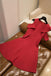 Red Short Satin Homecoming Dresses, A Line Cute Short Sleeves Sweet 16 Dress UQ1963