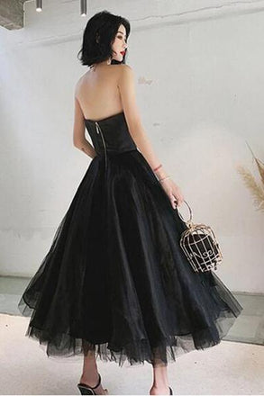 Black Strapless Tulle Homecoming Dress Puffy Ankle Length Formal Dresses UQ2139