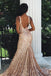Sparkly Mermaid V Neck Sleeveless Prom Dresses, Sweep Train Long Prom Dress UQ2560