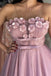 A Line Strapless Tulle Short Homecoming Dress with Flowers, Unique Short Prom Gown UQH0104