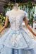 Light Sky Blue Gorgeous Prom Dress with Flowers, Ball Gown Quinceanera Dress with Beads UQ2197