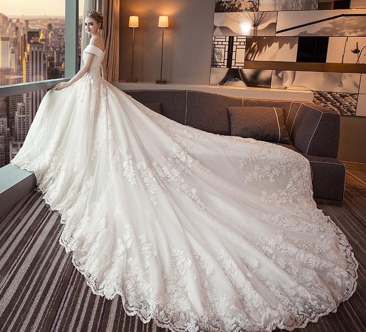Gorgeous Off the Shoulder Lace Long Train Wedding Dresses, Princess Br – Uniquedresss Gorgeous Off the Shoulder Lace Long Train Wedding Dresses, Princess Br – Uniquedresss