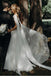 A Line Beaded Chiffon Cap Sleeves Boho Wedding Dresses, Beach Wedding Dress with Pearls UQ2066