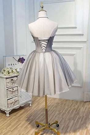 Light Grey Sweetheart Tulle Homecoming Dress with Appliques, Mini Prom Dress UQH0031