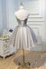 Light Grey Sweetheart Tulle Homecoming Dress with Appliques, Mini Prom Dress UQH0031