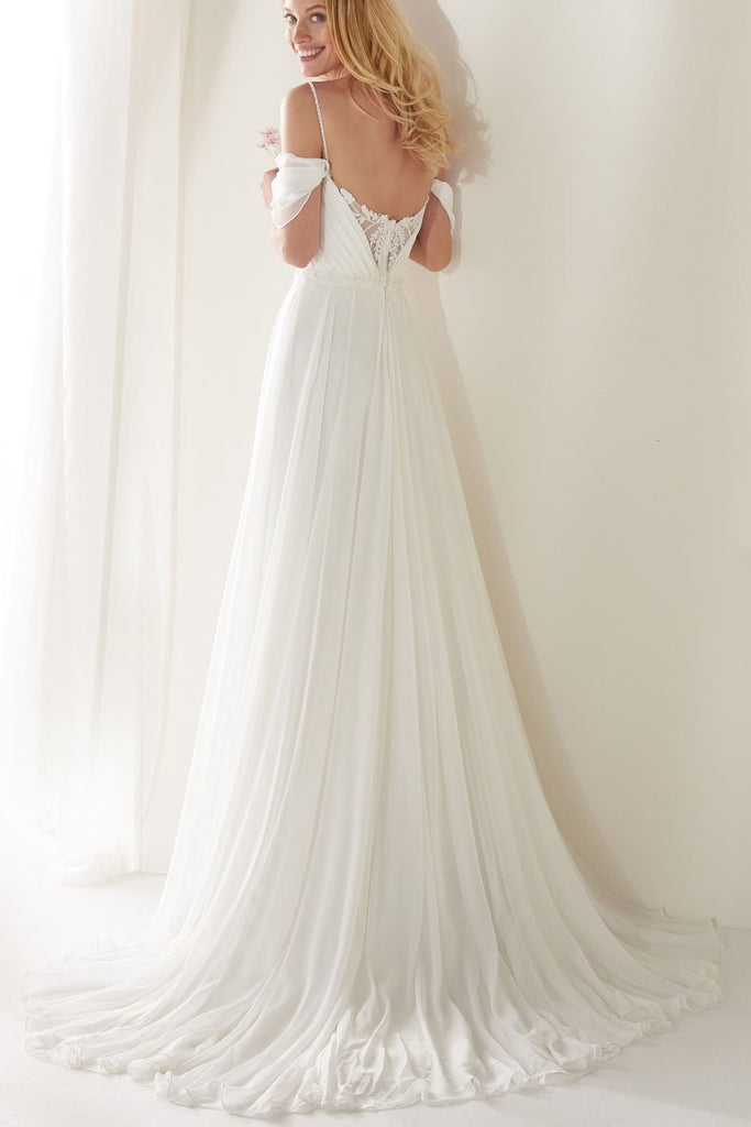 Unique Spaghetti Straps Sweep Train Wedding Dress, Long Beach Wedding Dresses UQ2371