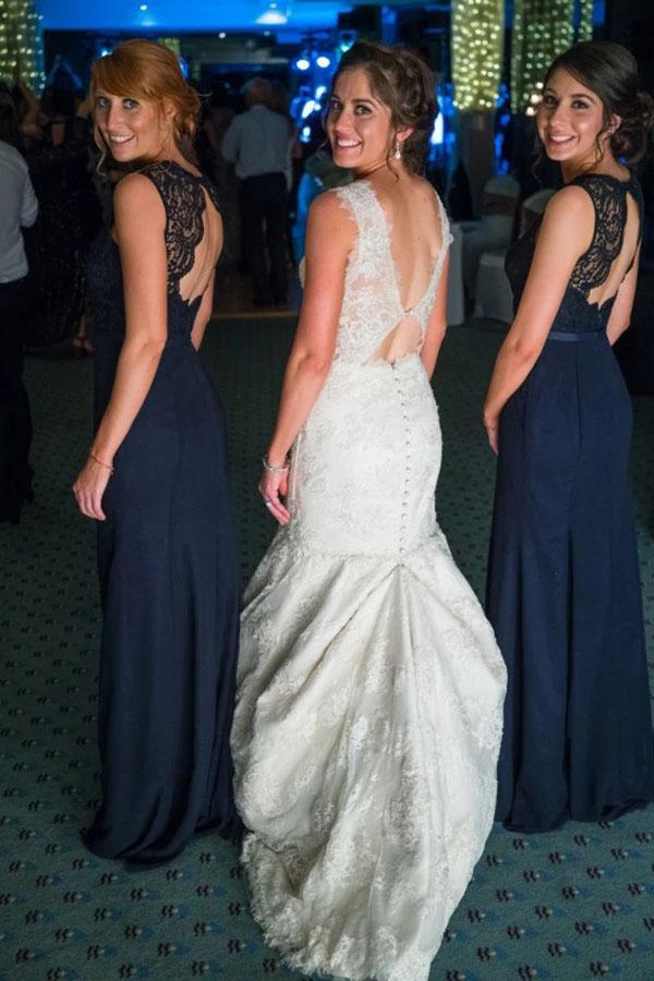 Mermaid Straps Open Back Lace Wedding Dress with Appliques, Gorgeous Long Bridal Dresses UQ2418