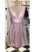 Blue A Line Short V Neck Sleeveless Homecoming Dress, Unique Shiny Short Prom Dress UQ2201
