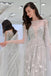Light Gray Sheer Neck Tulle Long Prom Dress Classy Zipper Back Party Gown UQP0100