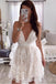 Spaghetti Strap V Neck Lace Homecoming Dress, Sleeveless Short Prom Dress UQH0080