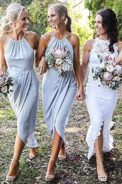 grey knee length bridesmaid dresses Cicinia Knee Length V-Neck Chiffon Bridesmaid Dresses, Stormy