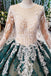 Green Long Sleeves Ball Gown Lace Prom Dress with Appliques, Long Prom Gown UQ2198