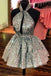 Silver Halter Sparkly Sequin Homecoming Dress, Backless Short Prom Dress UQH0050