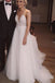 Ivory Backless Spaghetti Straps Tulle Beach Wedding Dresses, Lace Applique Bridal Dress N2415