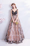 Charming Floor Length Sleeveless Prom Dress with Stars, A Line Appliques Evening Dress UQ2314