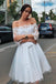 White Off the Shoulder Knee Length Tulle Homecoming Dresses with Lace UQ1886