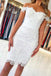 White Sheath Off the Shoulder Cocktail Dresses, Short Lace Prom Dresses N1942