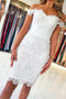 White Sheath Off the Shoulder Cocktail Dresses, Short Lace Prom Dresses UQ1942