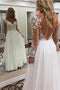 A Line Floor Length Long Sleeves V Neck Tulle Beach Wedding Dress with Lace Appliques UQ2420