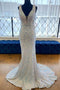 White Sequined Deep V Neck Sleeveless Glitter Prom Dress, Formal Gown UQP0118