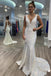 White Deep V Neck Sleeveless Mermaid Prom Dress, Long Formal Gown UQP0141