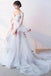 White Long Sleeves V Neck Tulle Prom Dress with Flowers, Wedding Gown UQP0084