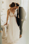 Simple Beading Long Tulle Beach Wedding Dress, A Line Deep V Neck Wedding Gown UQ2424