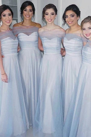 Light Blue Bridesmaid Dresses, New Style Tulle Long Wedding Party Dress UQB0018