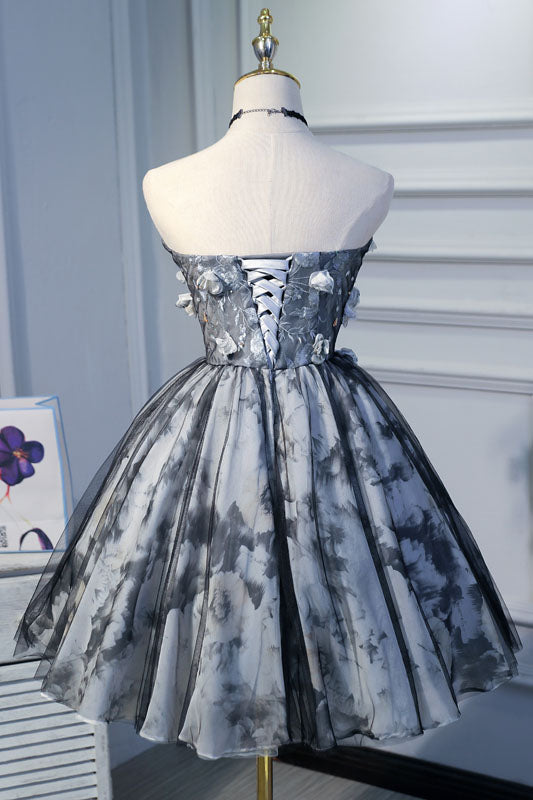 Unique Sweeetheart Short Homecoming Dress with Flowers, Puffy Short Prom Gown UQH0123