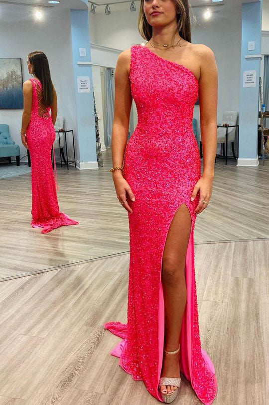 New Style One Shoulder Long Prom Dress, Sparkly Mermaid Evening Gown UQP0150